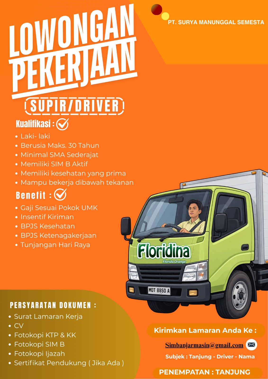 LOWONGAN  SUPIR / DRIVER