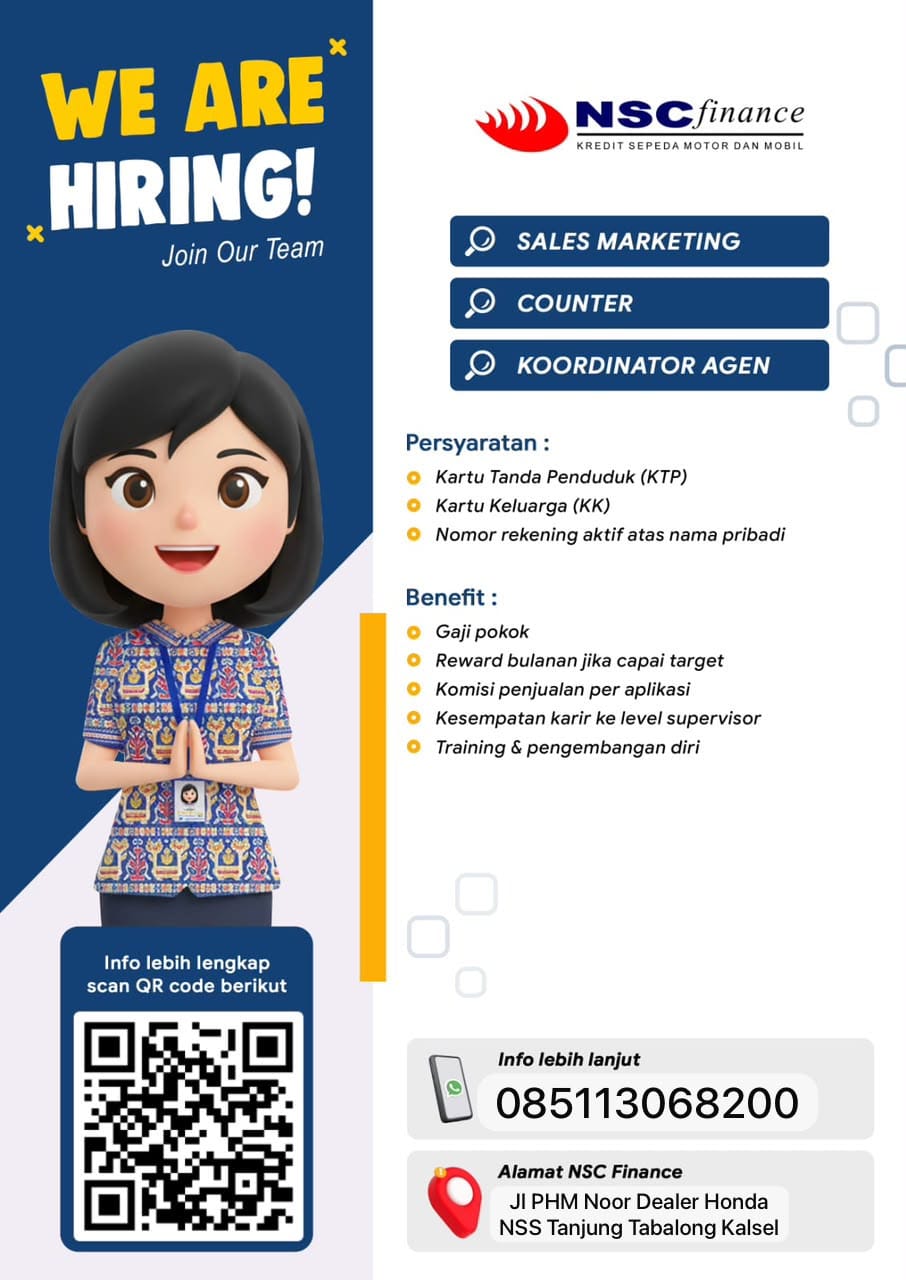 Lowongan Sales Marketing, Counter, Koordinator Agen NSC FINANCE