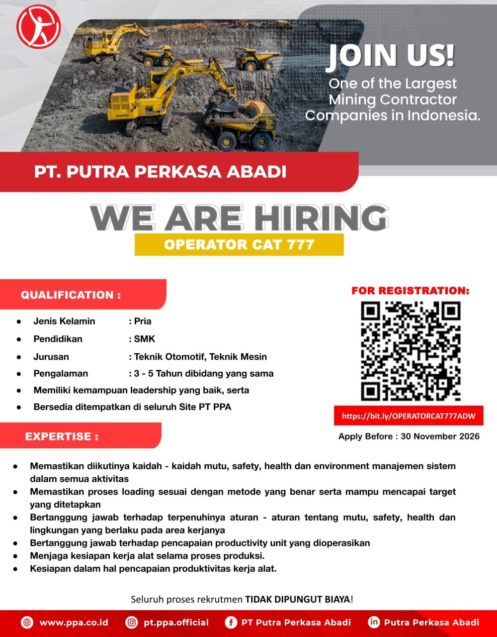 LOWONGAN OPERATOR CAT 777