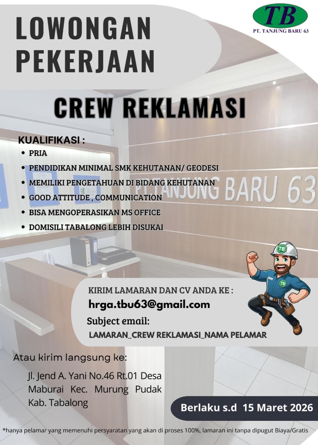 CREW REKLAMASI, DRIVER, PENGAWAS REKLAMASI & PENGAWAS CIVIL