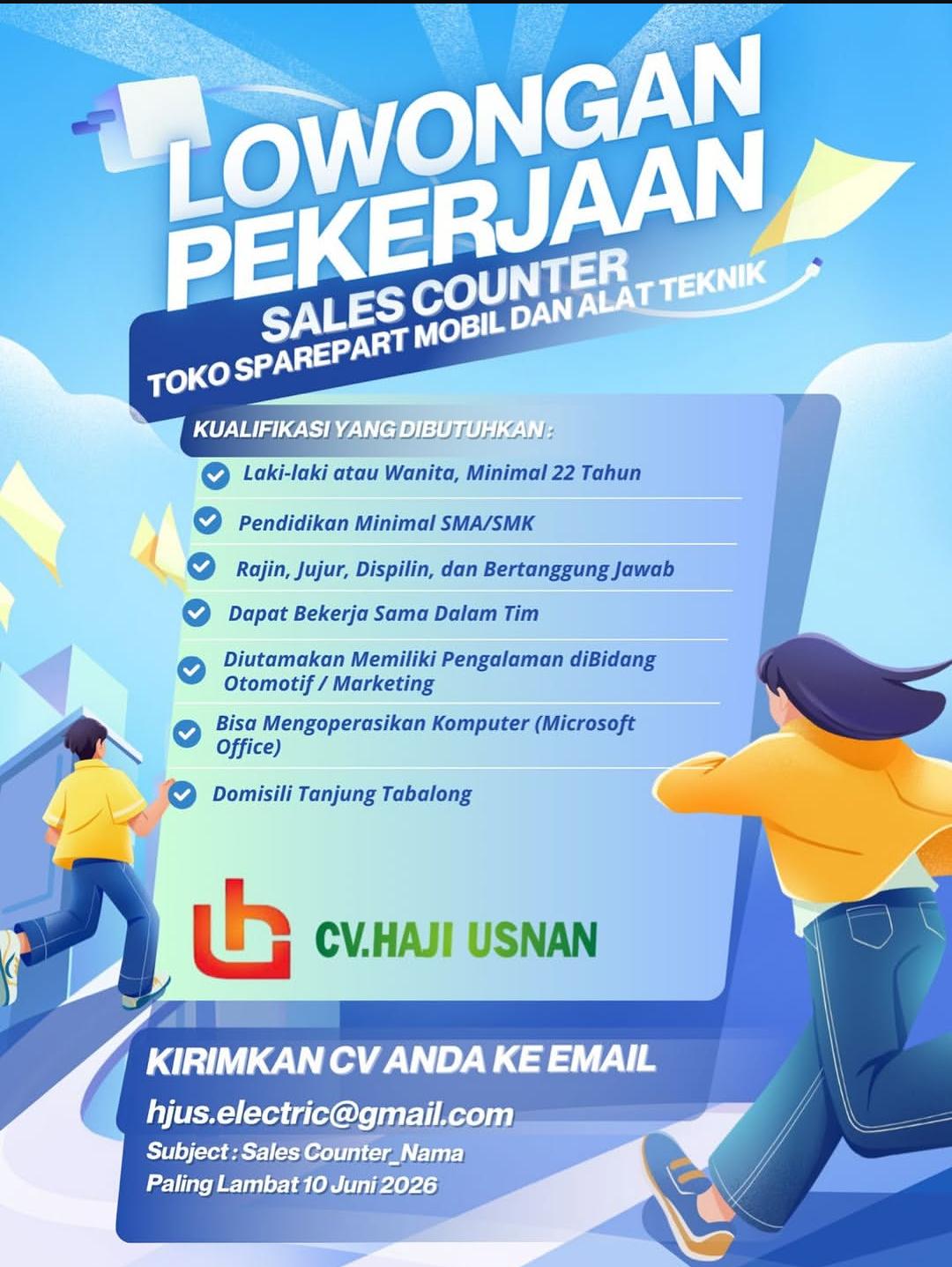 Lowongan Sales Counter CV. Haji Usnan
