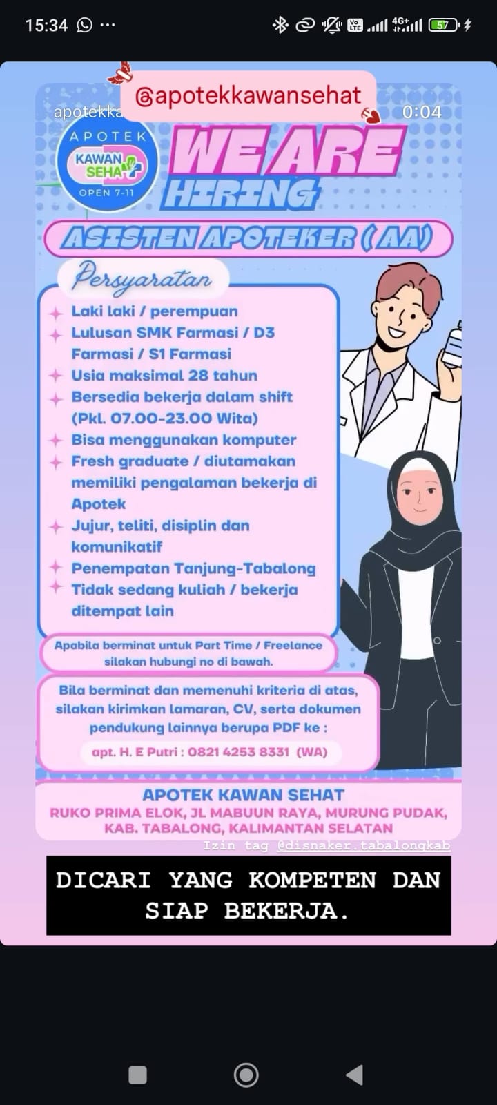 Lowongan Asisten Apoteker - Apotik Kawan Sehat
