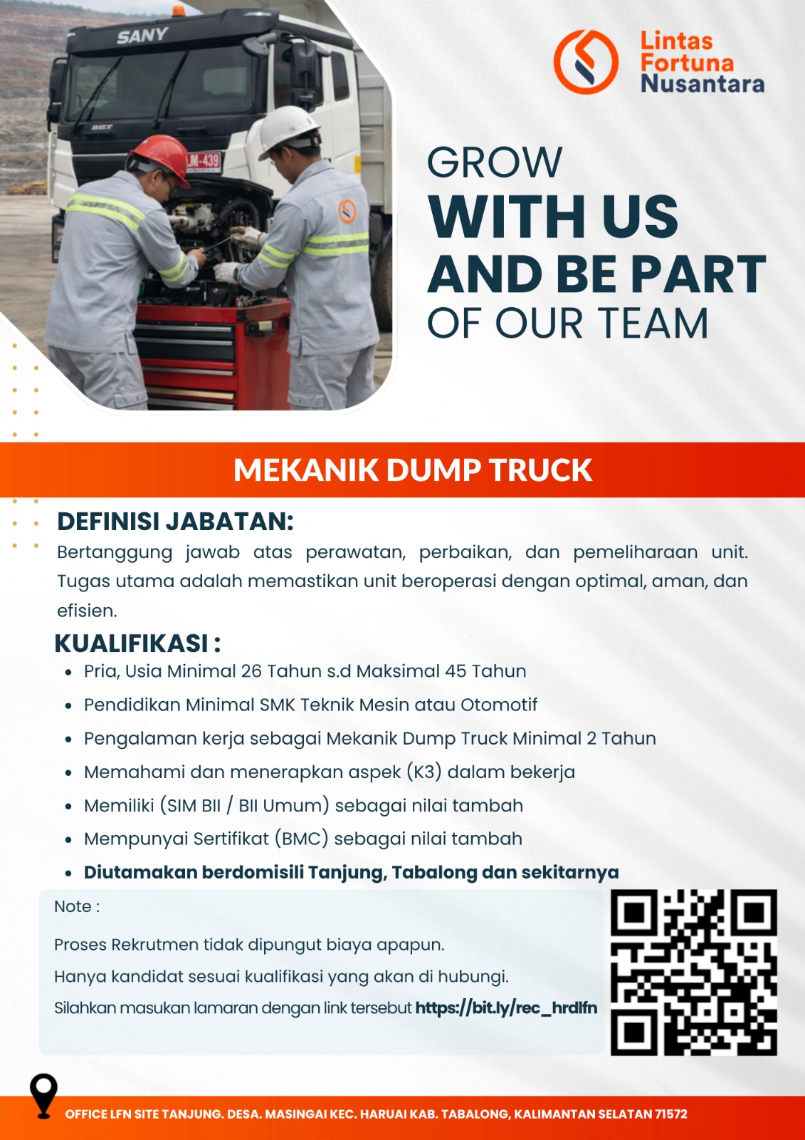 Lowongan Mekanik Dump Truck