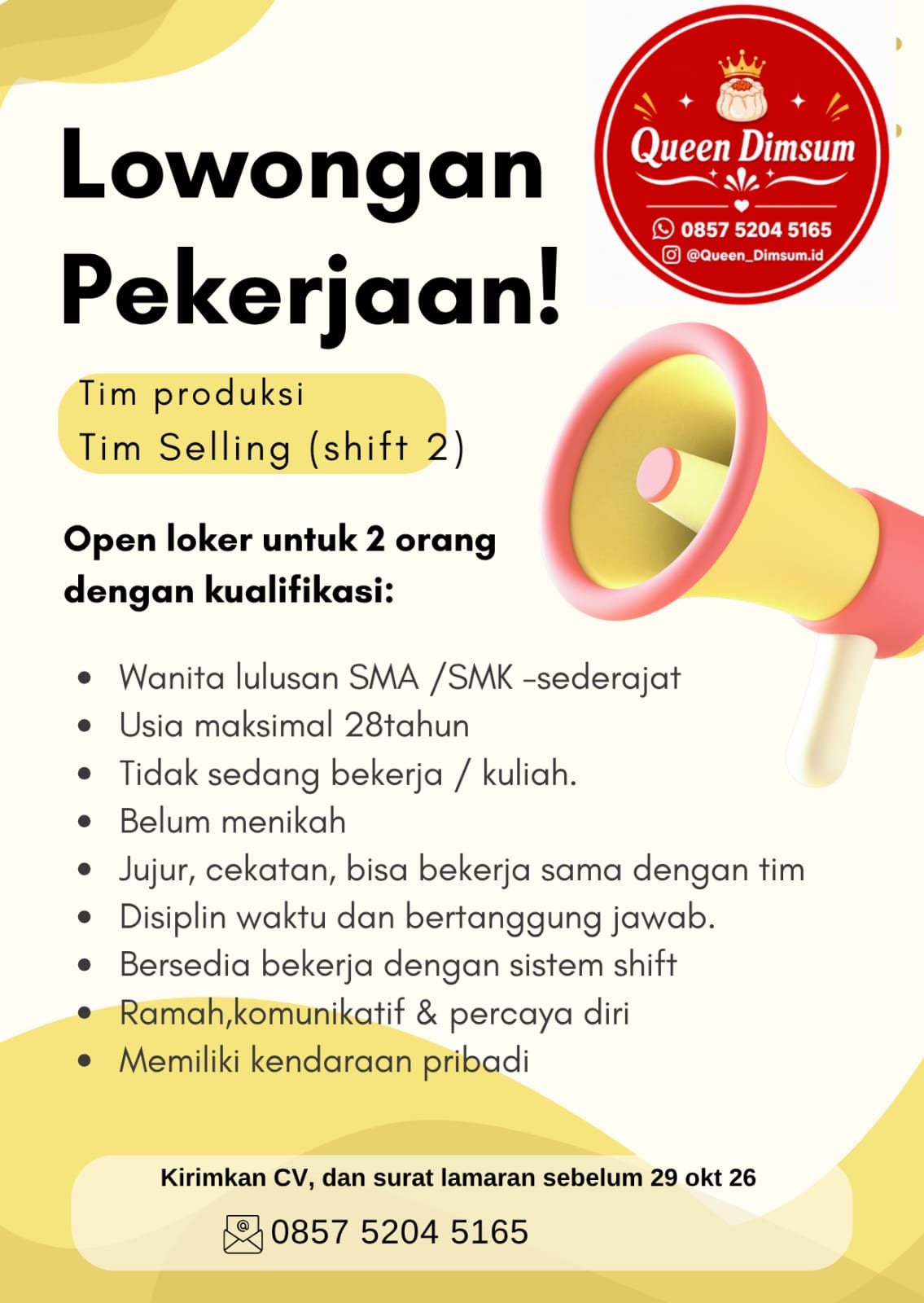 Lowongan Tim produksi  Tim Selling (shift 2)