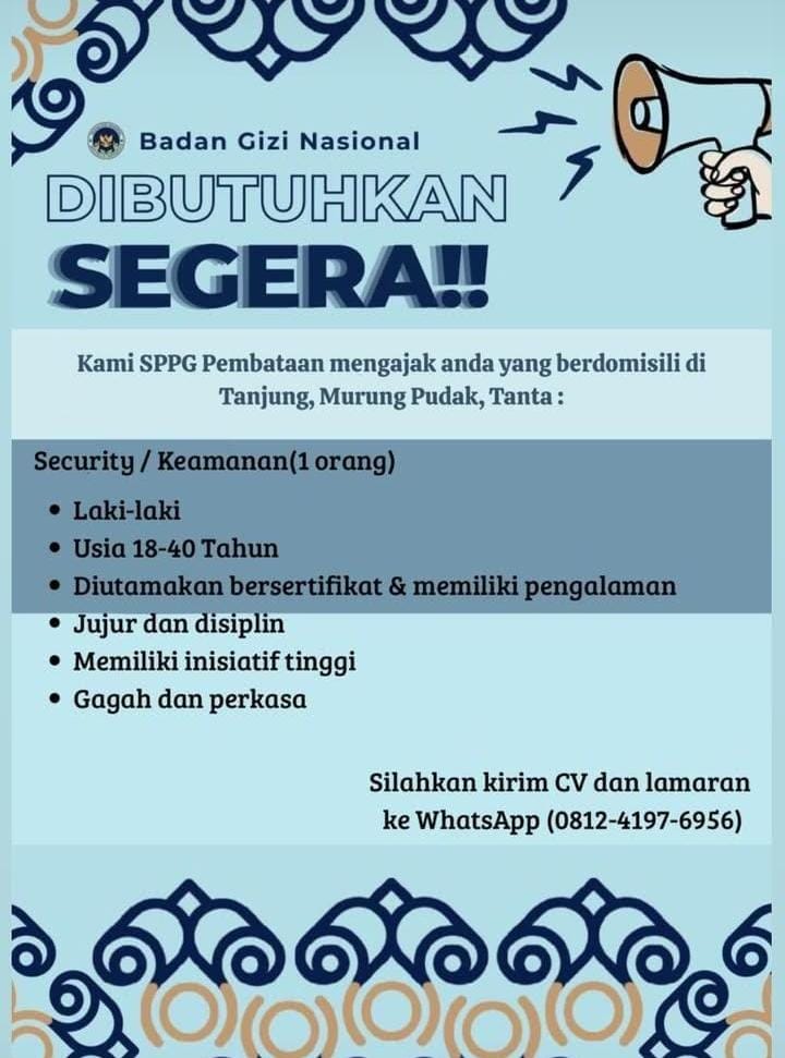 Lowongan SPPG Badan Gizi Nasional