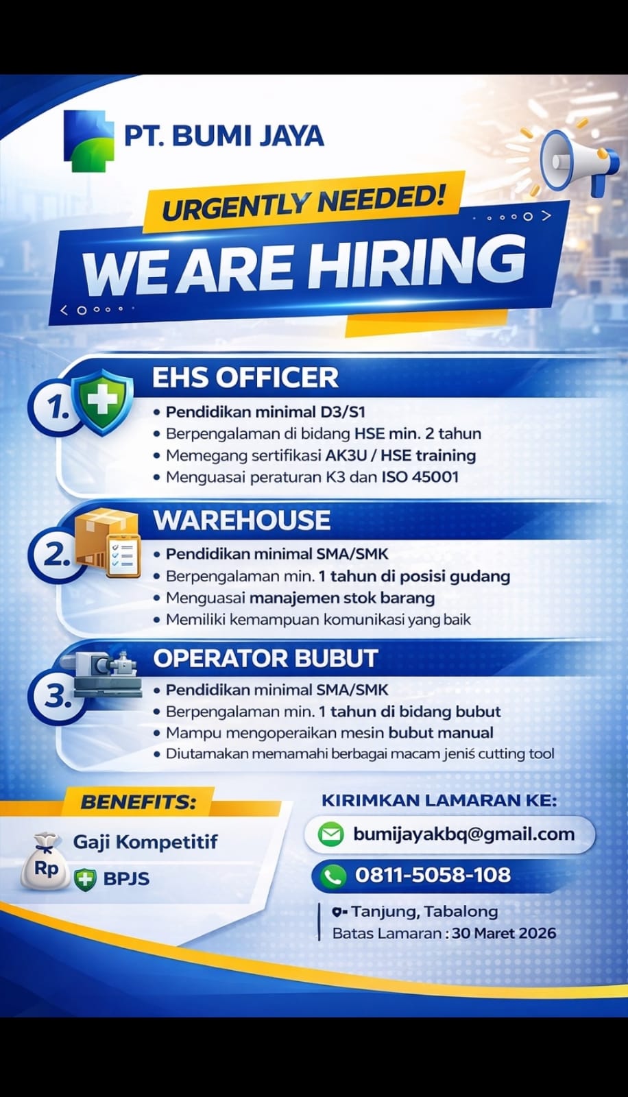 LOWONGAN PT. BUMI JAYA