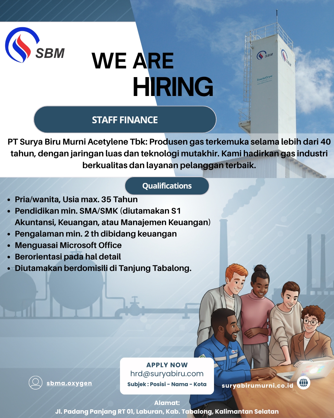 Lowongan Staff Finance PT. Surya Biru Murni Acetylene Tbk