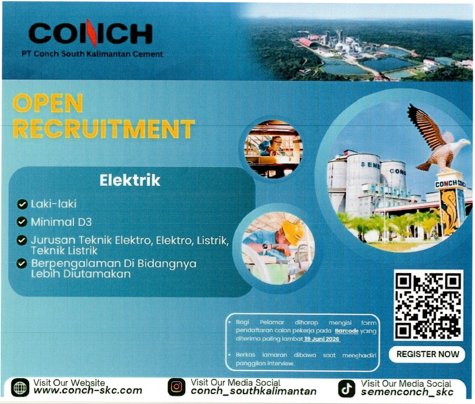 Lowongan Mekanik Elektritk di PT Conch South Kalimantan Cement
