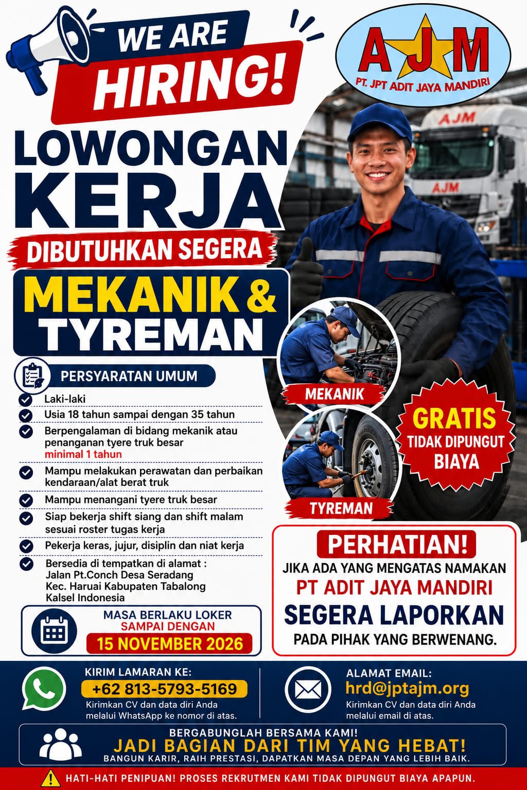 LOWONGAN MEKANIK & TYREMAN