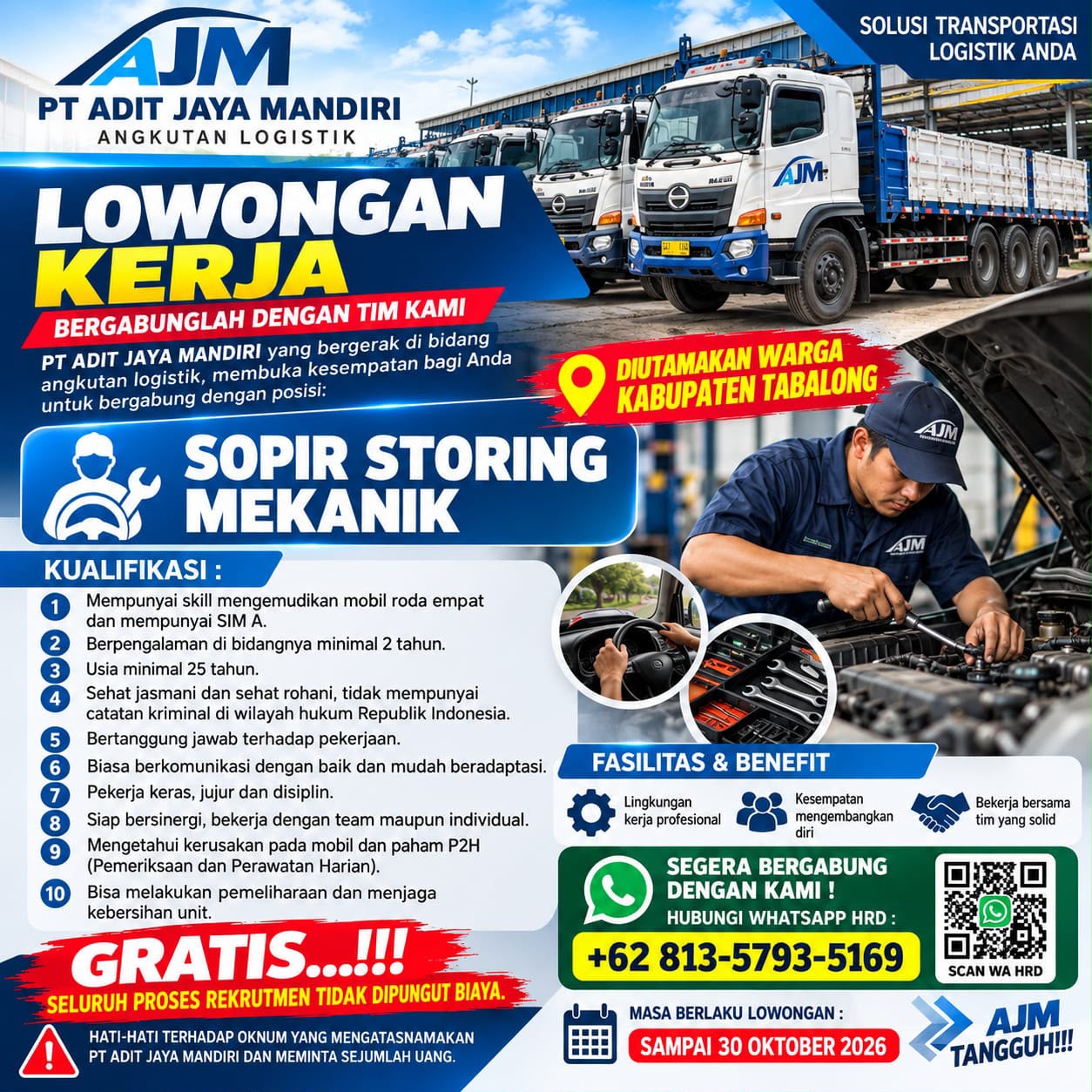 Lowongan Supir Storing / Mekanik