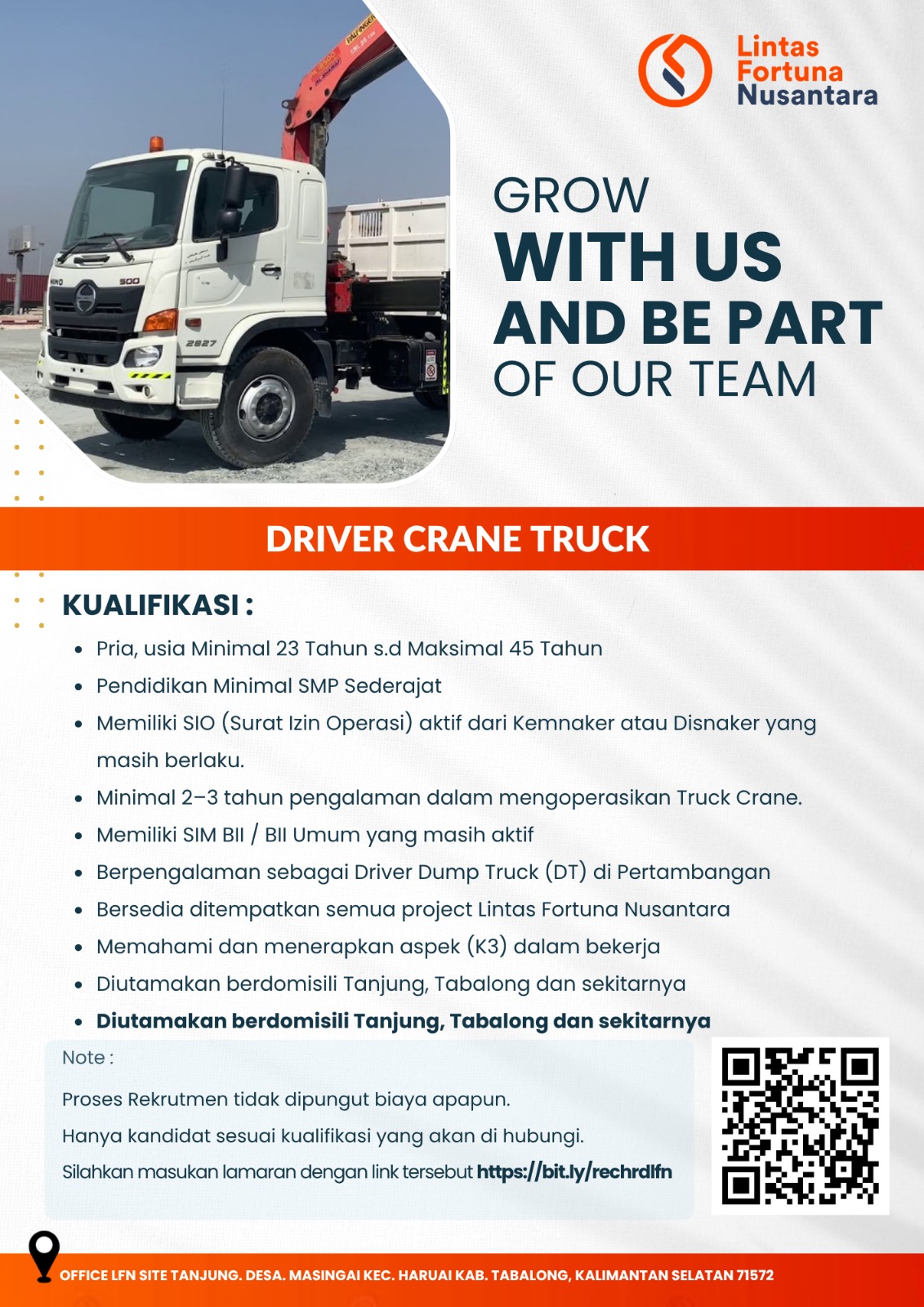 LOWONGAN KERJA  DRIVER CRANE TRUCK