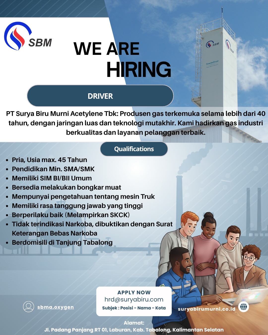 Lowongan Driver PT. Surya Biru Murni Acetylene Tbk