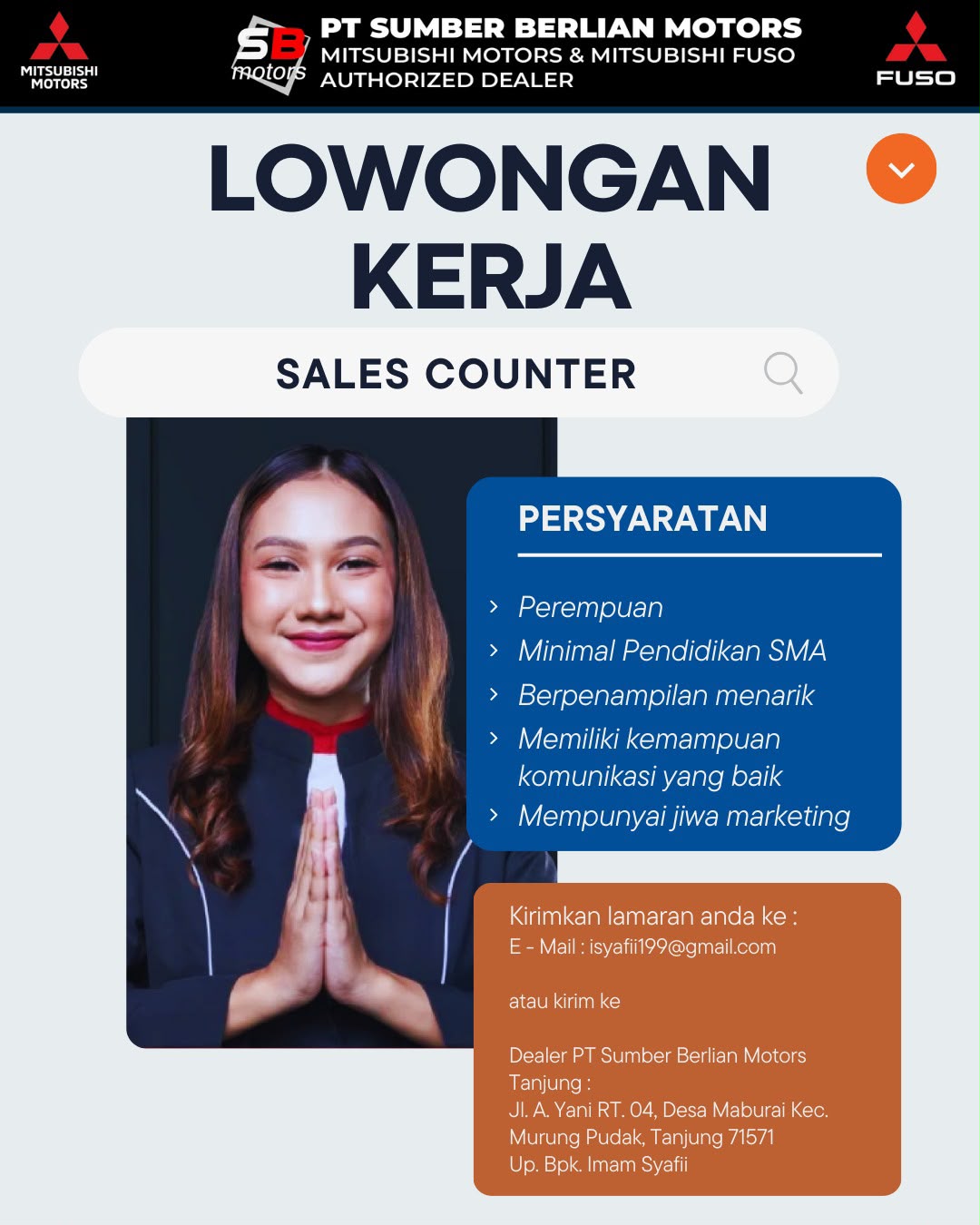 Lowongan Sales Counter PT Sumber Berlian Motors