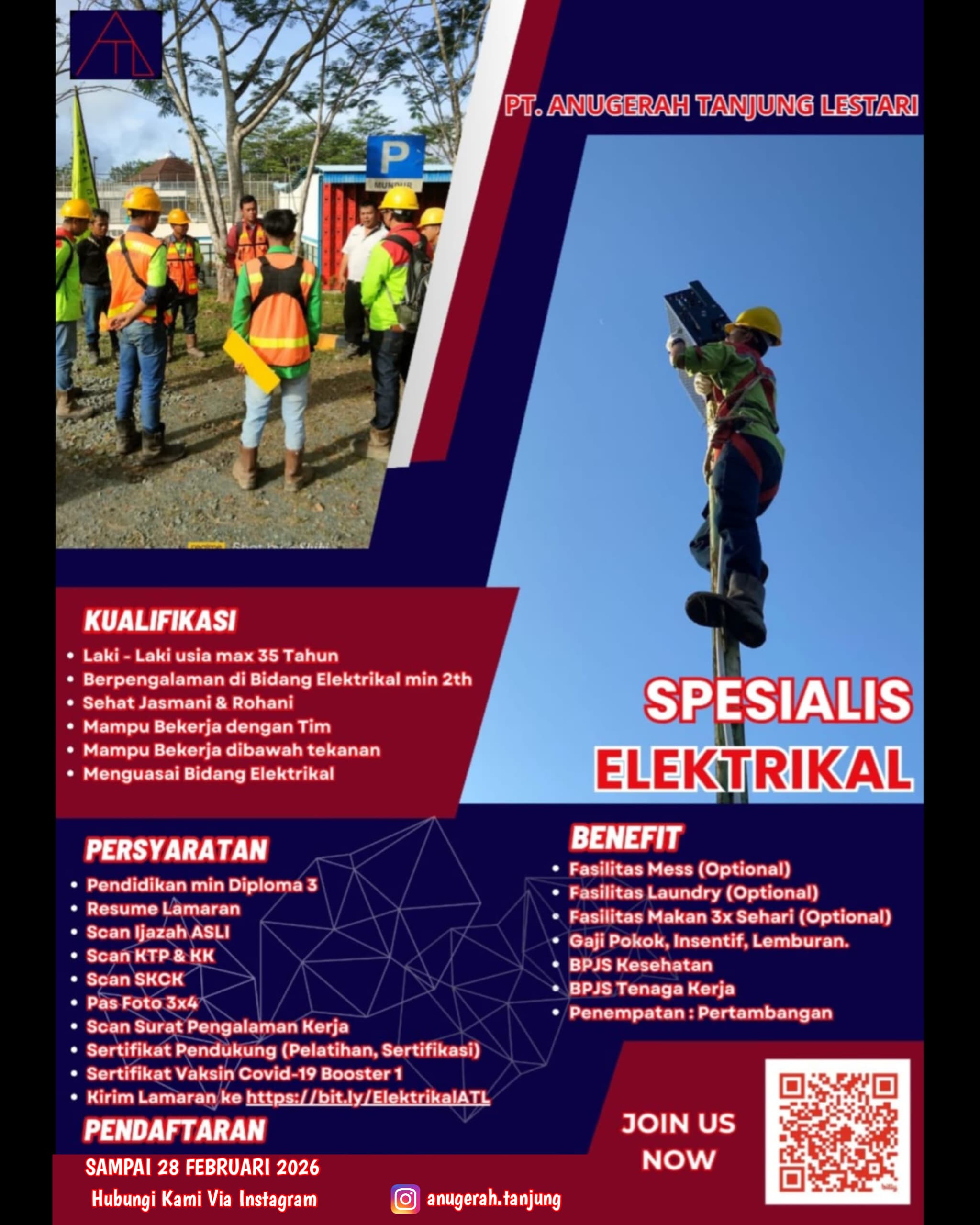 Lowongan Mekanik Spesialis Elektrikal PT. Anugerah Tanjung Lestari.